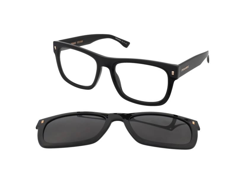 Dsquared2 D2 0100/CS 807/M9 , Occhiali Da Vista Con Clip Da Sole , Unisex , Plastica , Misura M , Rettangolari , Nero , Adrialenti